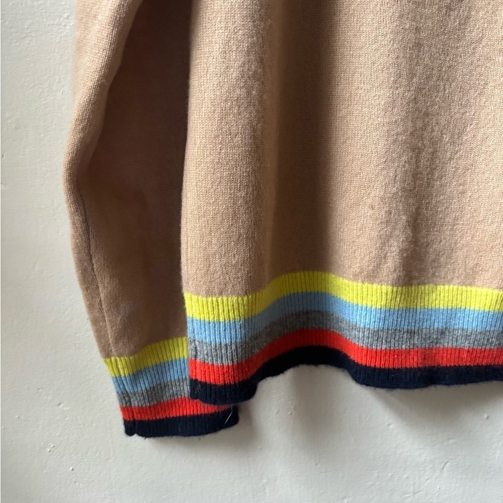 J. Society Cashmere Crew Neck Tan Sweater with Colorful Stripes - Picture 4 of 6
